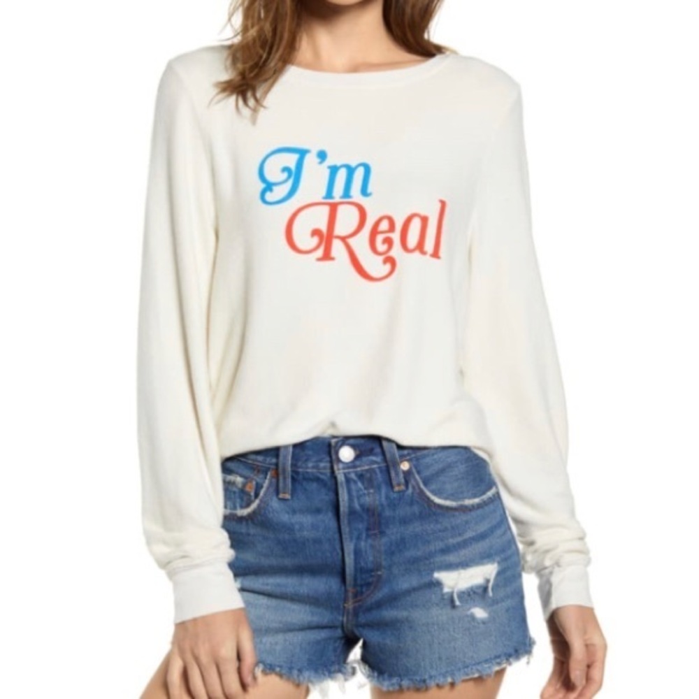 WILDFOX I'm Real Baggy Beach Jumper Sweatshirt In Vintage Lace M